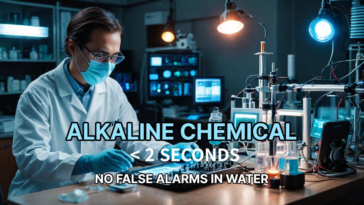 Alkaline Chemical Leak Detection Test | Industrial Leak Detection Sensor | No False Alarms in Water