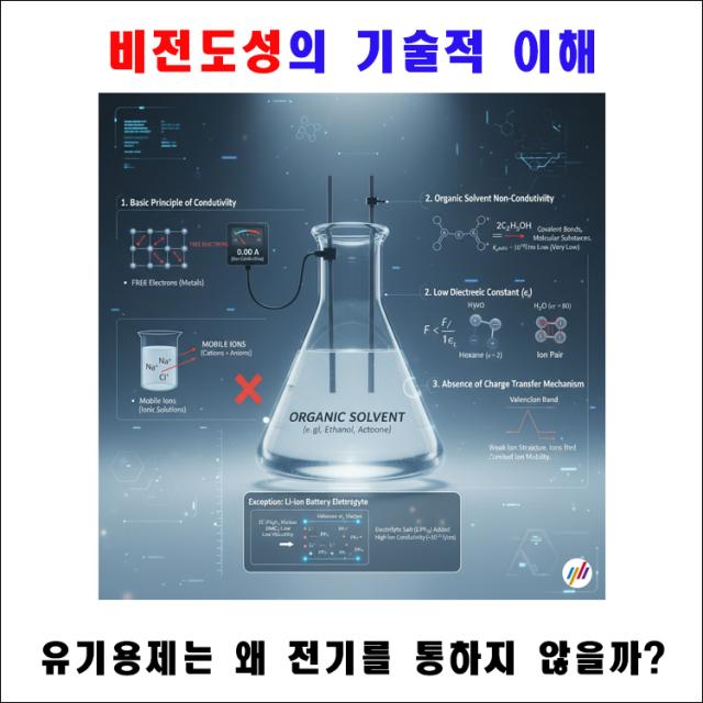 유기 용매는 왜 전기를 통하지 않을까? (비전도성의 기술적 이해)